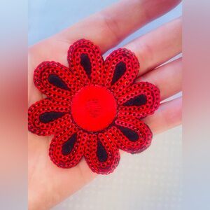 Elegant Red and Black Floral Embroidered Accessory